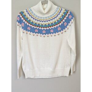 Women's L.L.Bean Cotton Cashmere Sweater Turtleneck Fair Isle Sz Petite M